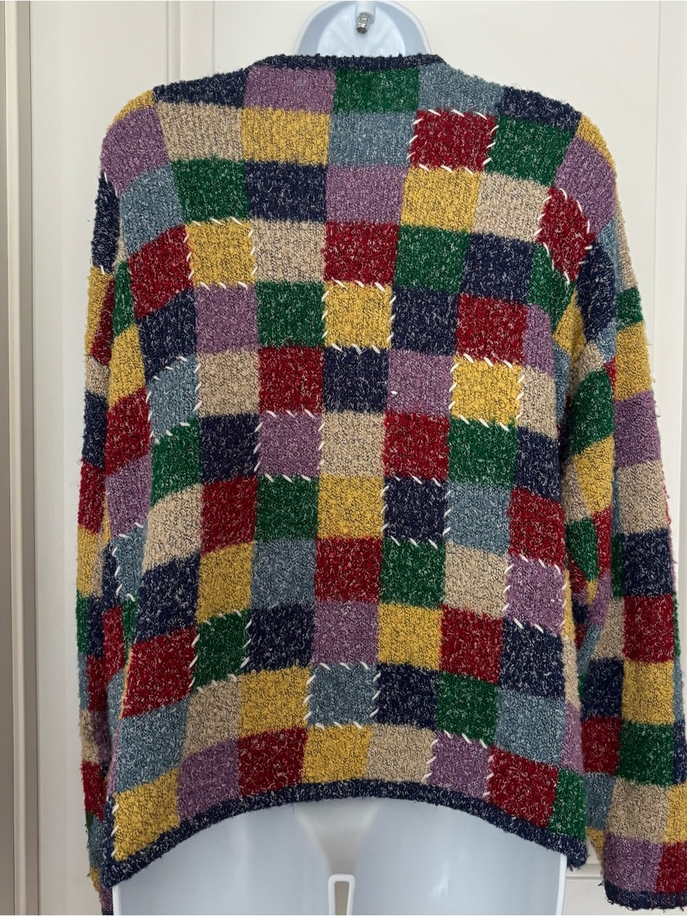 Vintage Mandal Bay colorful patchwork check cardigan sweater large - Picture 2 of 10